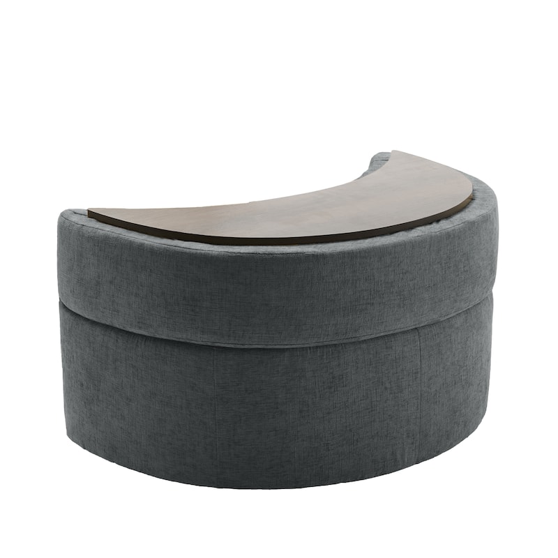 Upholstered Half Moon Storage Ottoman with Tray Set of 2