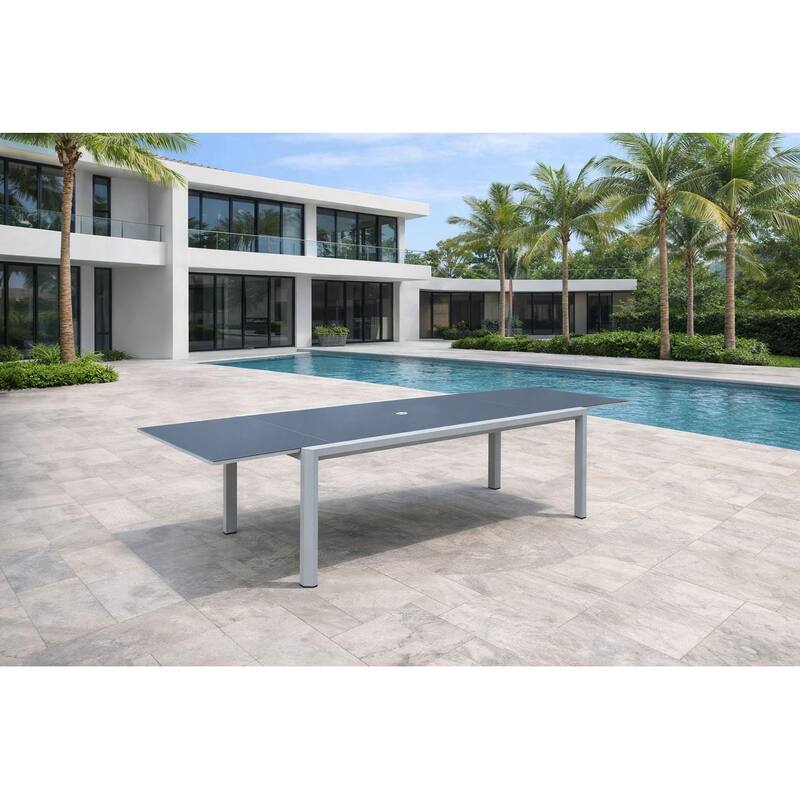 Bailey Light Grey 13-Piece Aluminum Outdoor Dining Set with Sling Set in Midnight Grey - N/A