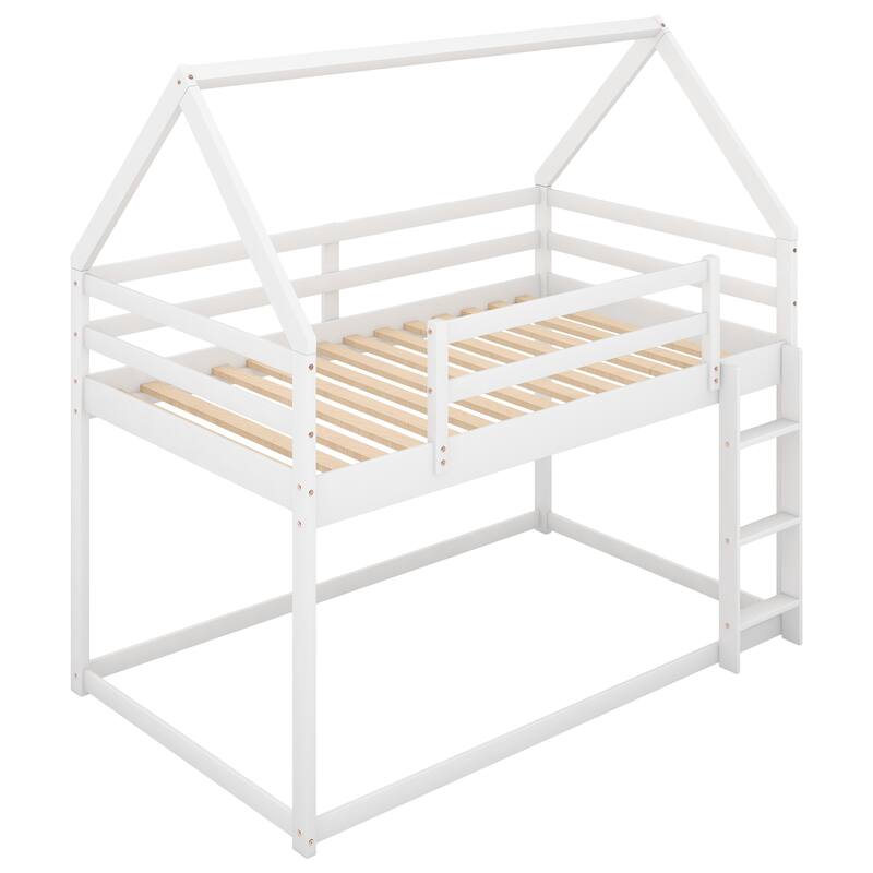 Twin Over Twin Low Bunk Bed with Ladder, White House Design