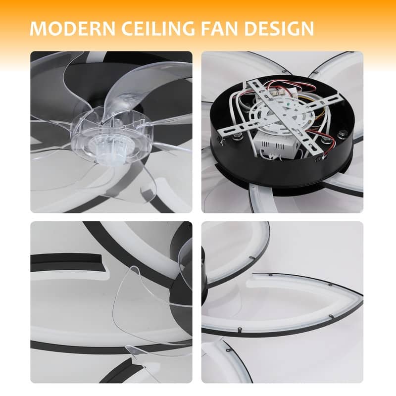 Dimmable 7 Blade Modern Ceiling Fan with Lights and Remote, 6 Speed Reversible Blades with Timing