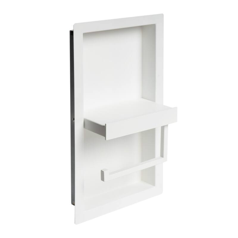 ALFI brand ABTPNC88-W White Matte Stainless Steel Recessed Toilet Paper Holder Niche