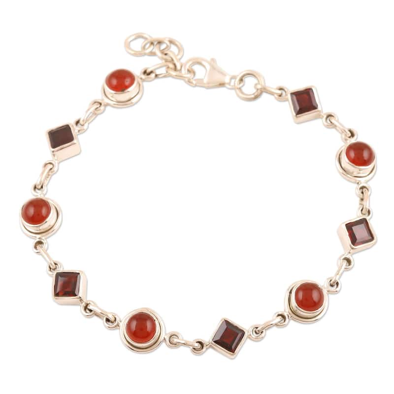 NOVICA Radiant Geometry, Garnet and carnelian link bracelet