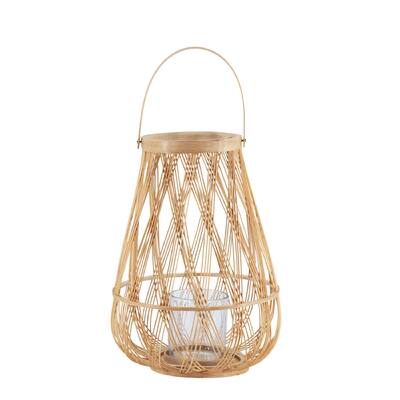 Sienna Bamboo Lantern with Handle - 9.5"Dia. x 13.5" - Beige