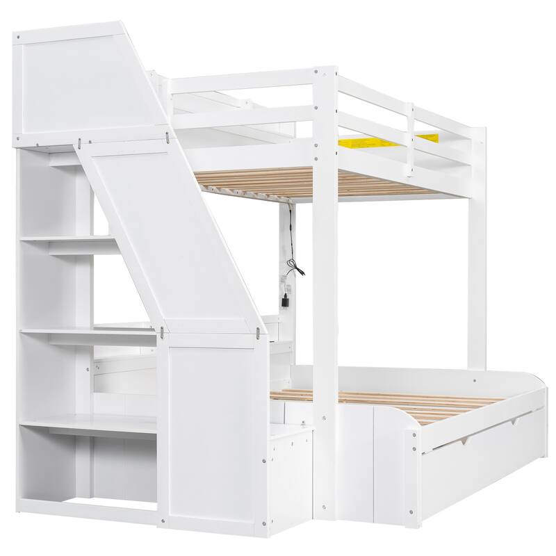 Twin over Full Bunk Bed with Storage Stairs, Trundle, LED Shelf & USB Port by Harper&Bright Designs