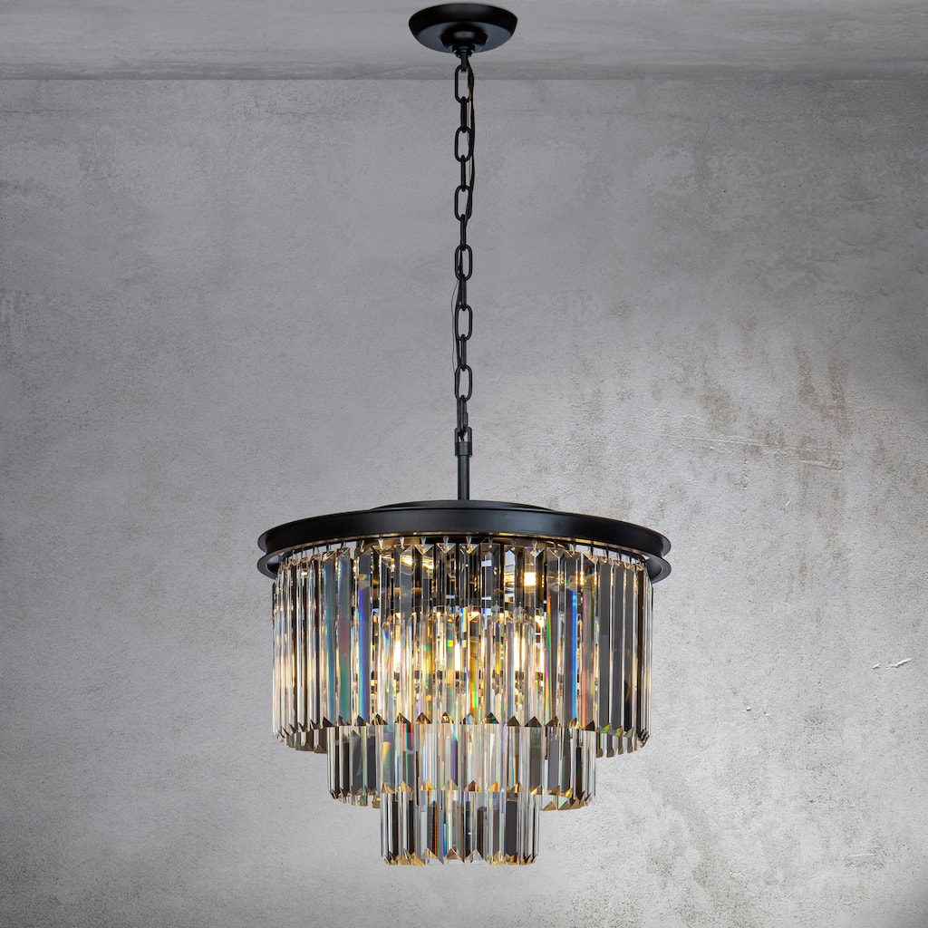 CraftHome 6-Lights Mid-Century Modern Antique Tier Round Fringe Crystal Chandelier