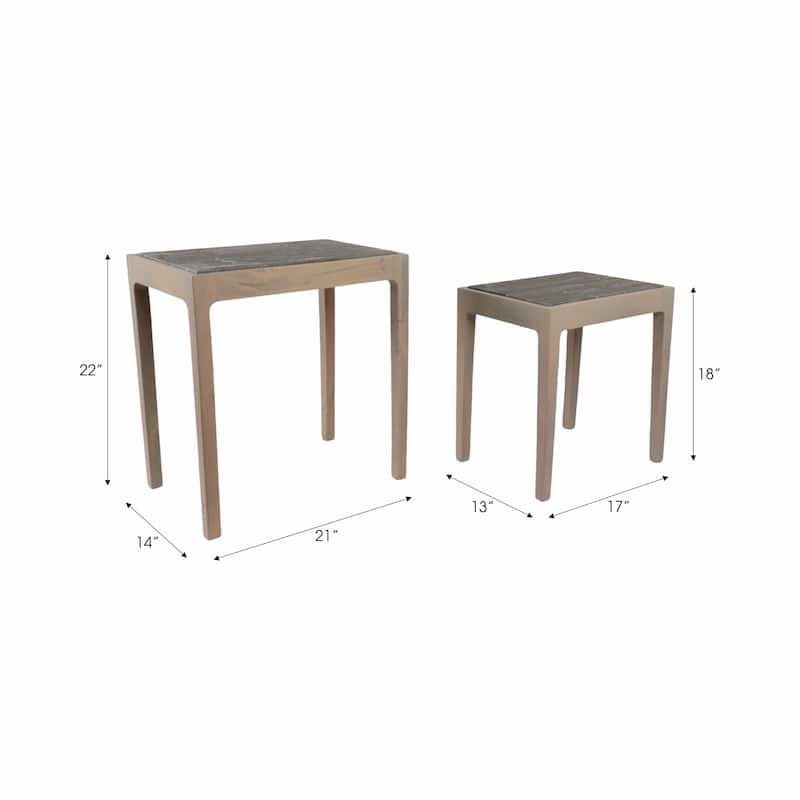 Marble Side Table Modern Rectangular Accent (Set of 2) - 18/22" Brown - 21" x 14" x 22"
