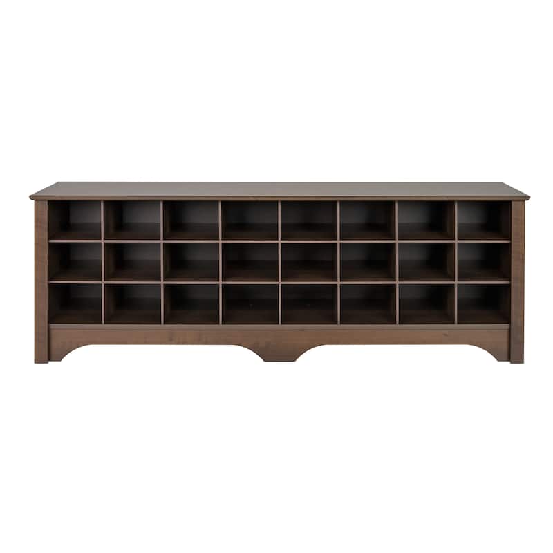 Prepac Hall Bench with Storage and Seating: 24-Shoe Cubby Bench, Ideal White Shoe Rack for Entryway