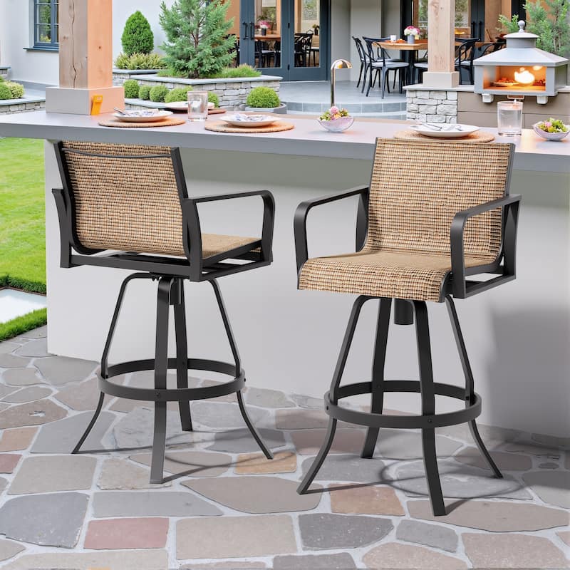 Outdoor Patio Aluminum Barstools Bar Height Bar Stools Swivel Bar Chairs Set of 2/4 - Brown - 2PC