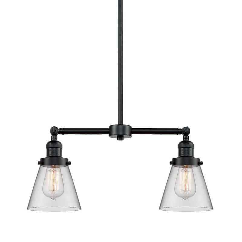 Innovations Lighting Small Cone 2 Light 21" Wide Linear Chandelier - Oil Rubbed Bronze / Clear