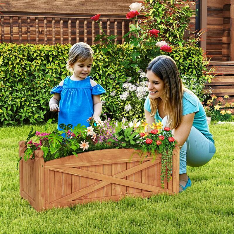 Gymax Wooden Raised Garden Bed Elevated Outdoor Planter Box w/