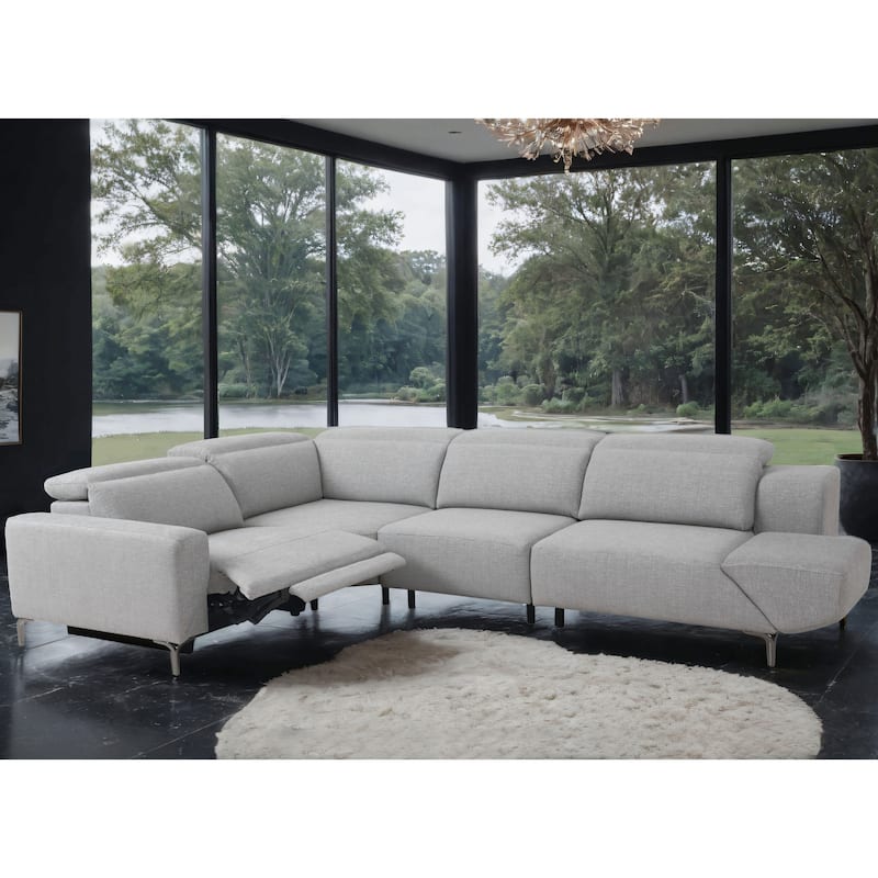 Furniture of America Paelis Modern Reclining Sectional with USB Port and Adjustable Headrest - Light Grey