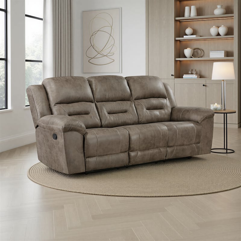 Alonzo 91.5" Polished Microfiber Manual Double Reclining Sofa