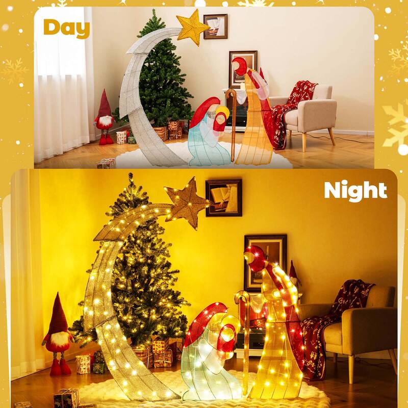 Costway 5 FT Lighted Christmas Nativity Scene Outdoor Christmas Holy - as pic shows - See Details