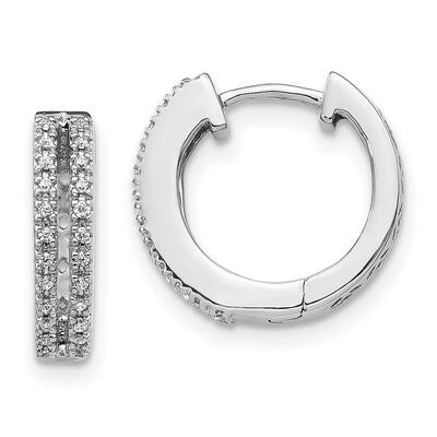 Curata 14k White Gold Diamond Hinged Round Hoop Earrings - 13x13mm Wide 3mm Thick