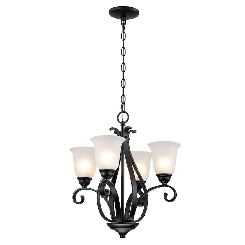 Matte Black 4-Light Candelabra Chandelier with Bell Glass Shades - Dia.8.39-in