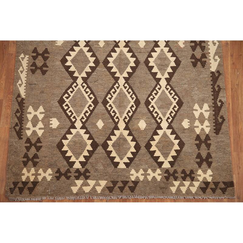 Hand Woven Oriental 100% Wool Carpet Southwestern Geometric Brown Kilim Area Rug - 6' 1'' X 4' 9''