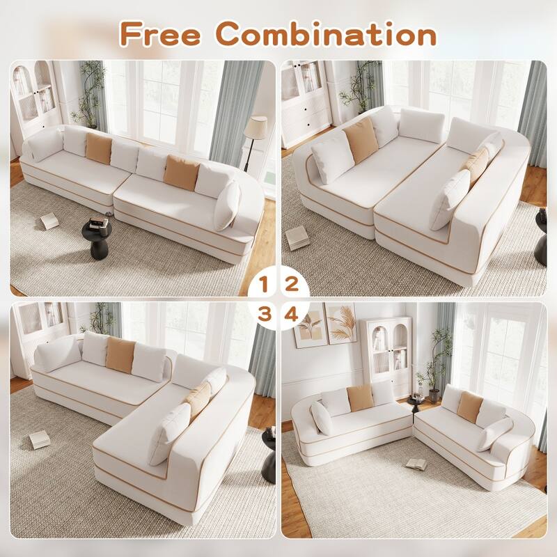4-Seat Teddy Modular Boneless Sectional Sofa with Non-Slip Bottom for Living Room