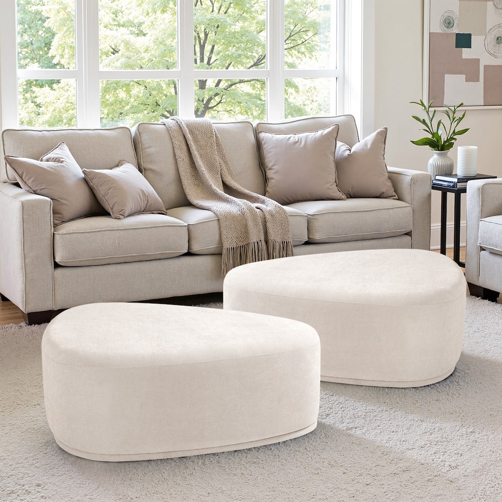 Set of 2 Modern Chenille Upholstered Rounded Cheese Block Ottoman