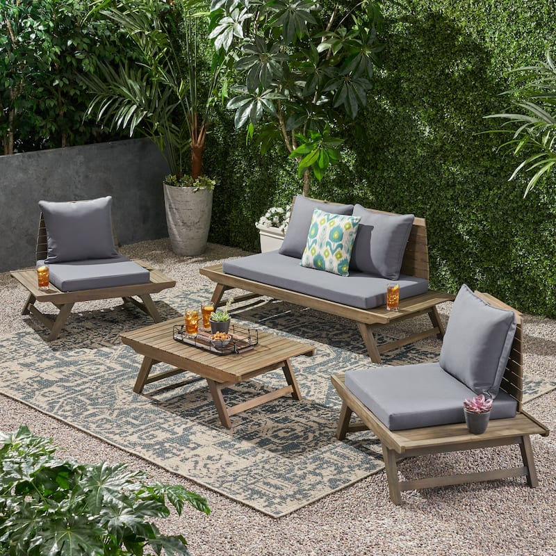 Sedona Acacia Wood 4-piece Outdoor Chat Set by Christopher Knight Home - Gray+ Dark Gray