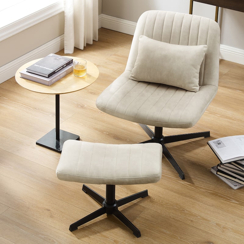Art Leon Swivel and Adjustable Accent Chair with Ottoman - Fabric - Off White