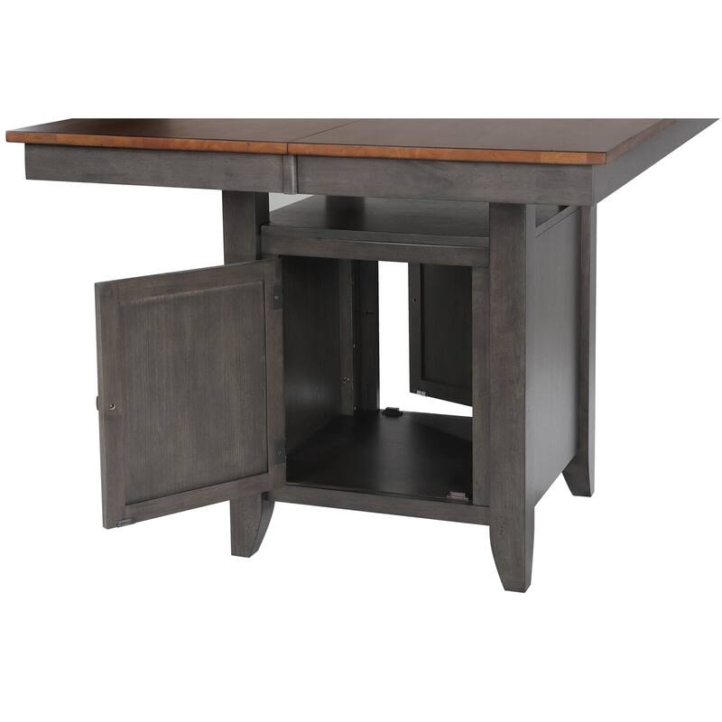 Counter Height Dining Set Extendable Table 5 Stools Storage Cabinet Distressed Brown Wood