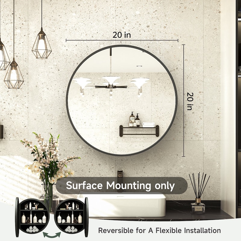 TokeShimi Metal Framed Round Medicine Cabinet with Mirror for Vanity
