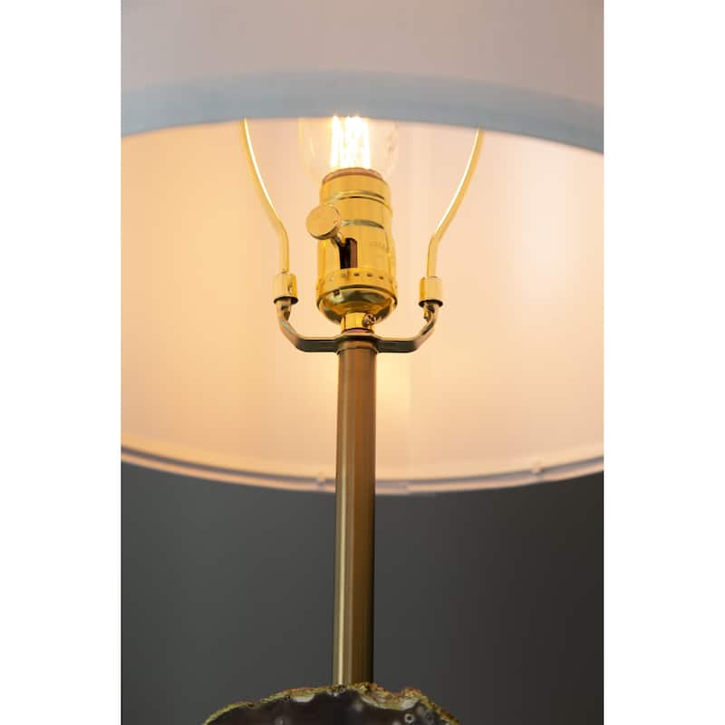 D14x25.2" Gold Table Lamp with Agate Slice and White Drum Shade