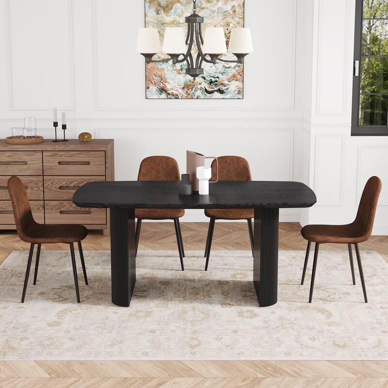 5/9-Piece Dining Table Set, 67" Wood Table with 6 Chairs, Fabric Brown Cushioned Seats, Kitchen Table and Chairs Set