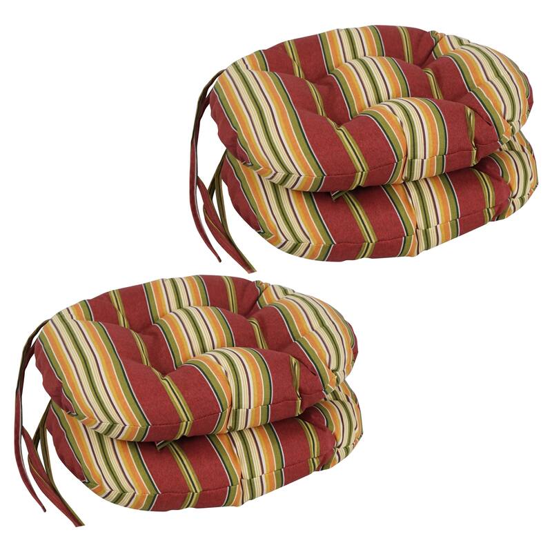 16-inch Round Tufted Indoor/Outdoor Chair Cushions (Set of 4) - 16" - Kingsley Stripe Ruby