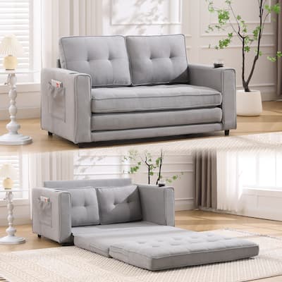 Versatile 3-in-1 Upholstered Futon Sofa Bed with Pull Out Sleeper and Multiple Functionalities
