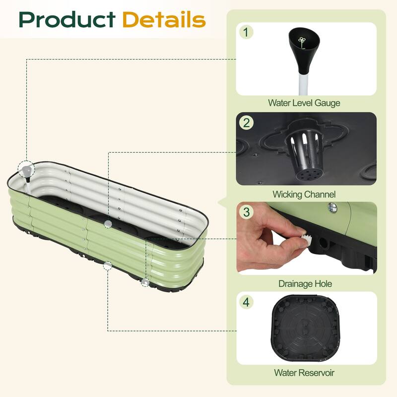 Aoodor Galvanized Self-Watering Planter Box