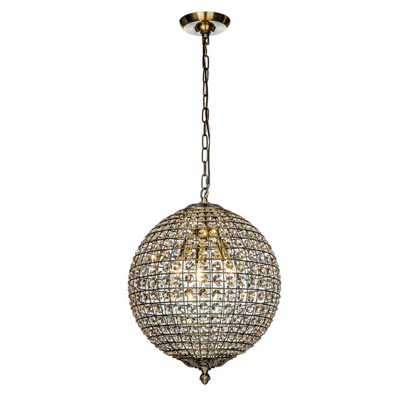 DancyHome 1/3-Light Retro Antique Gold Crystal Globe Chandelier Small Sphere Pendant Light - Antique Gold