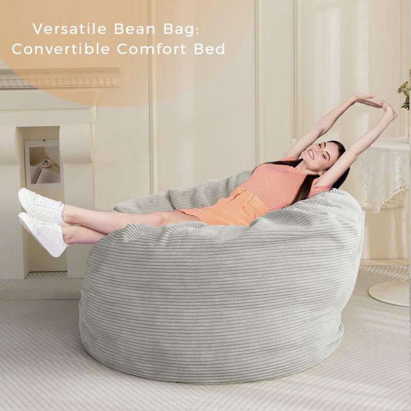 Giant Bean Bag, Corduroy Convertible Beanbag Folds from Lazy Chair to Floor Mattress Bed