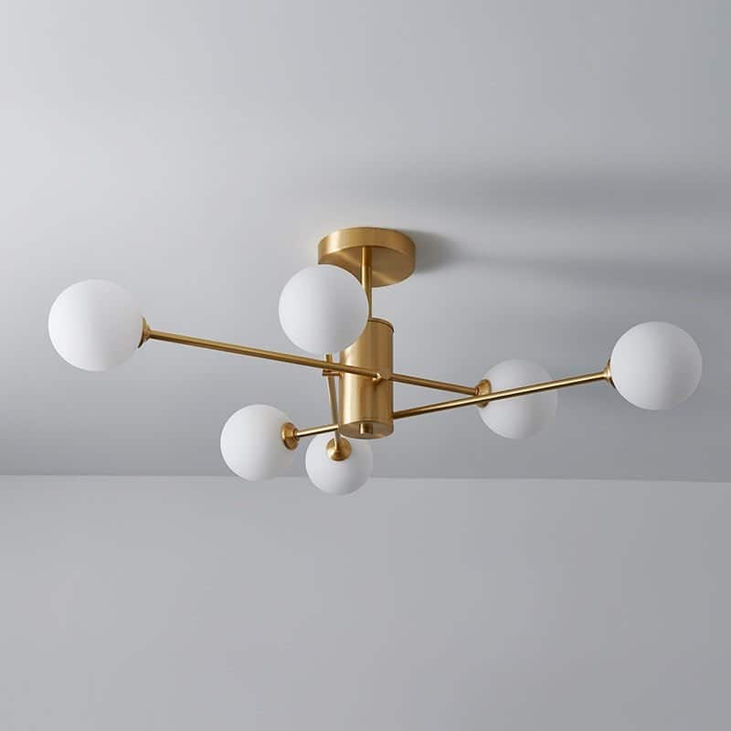 Linear Sputnik Frosted Glass Globe Semi Flush Chandelier