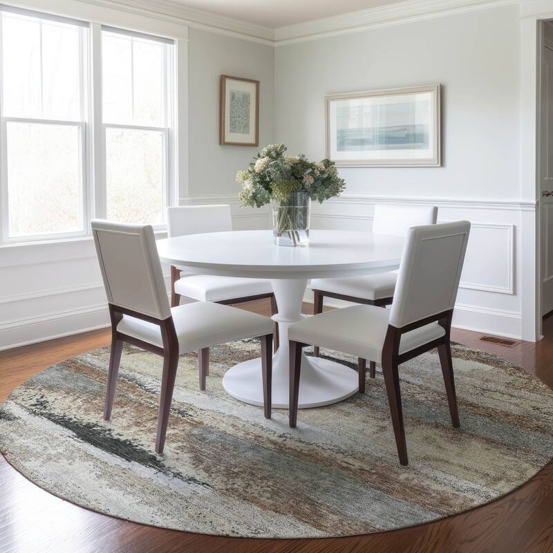 Machine Washable Indoor/ Outdoor Abstract Modern Chantille Rug