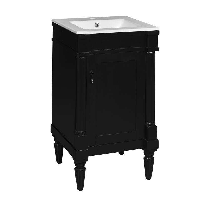 Retro Compact Bathroom Vanity Cabinet Simple Freestanding Single Sink Cabinet with Adjustable Shelf and Black Metal Pull