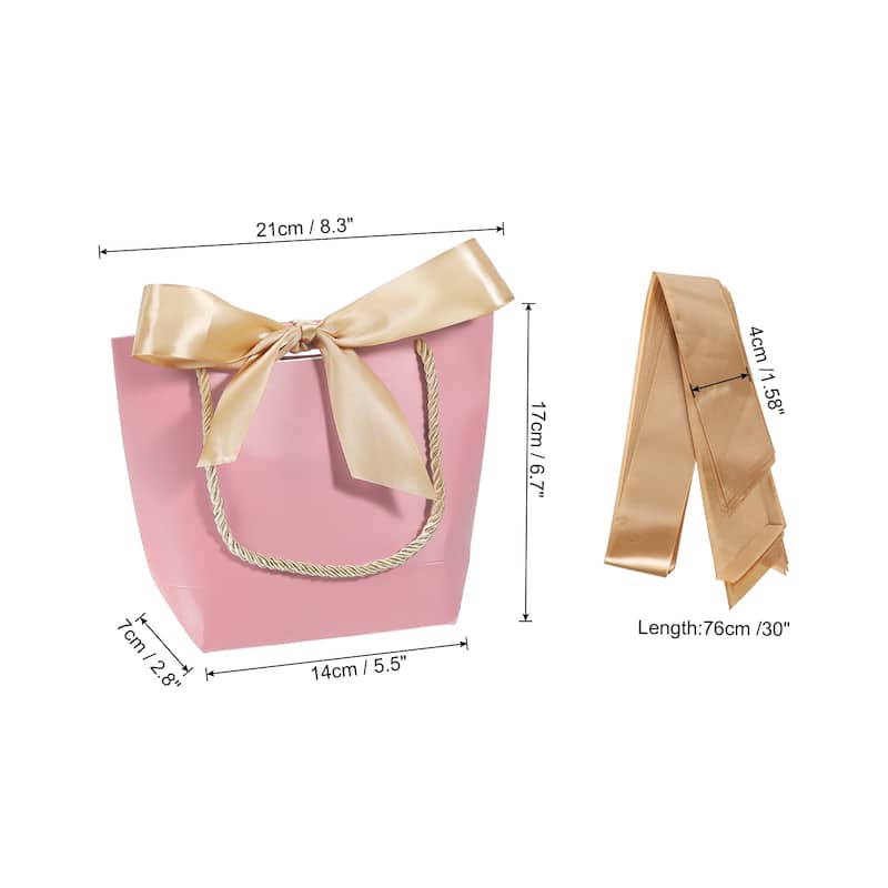 12pcs 8.3"x2.8"x6.7" Gift Bags with Handles Small Favor Bag with Bow - Pink