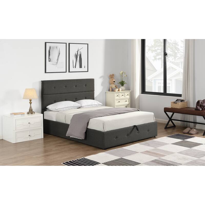 Full Size Upholstered Platform Bed with Underneath Storage & Tufted