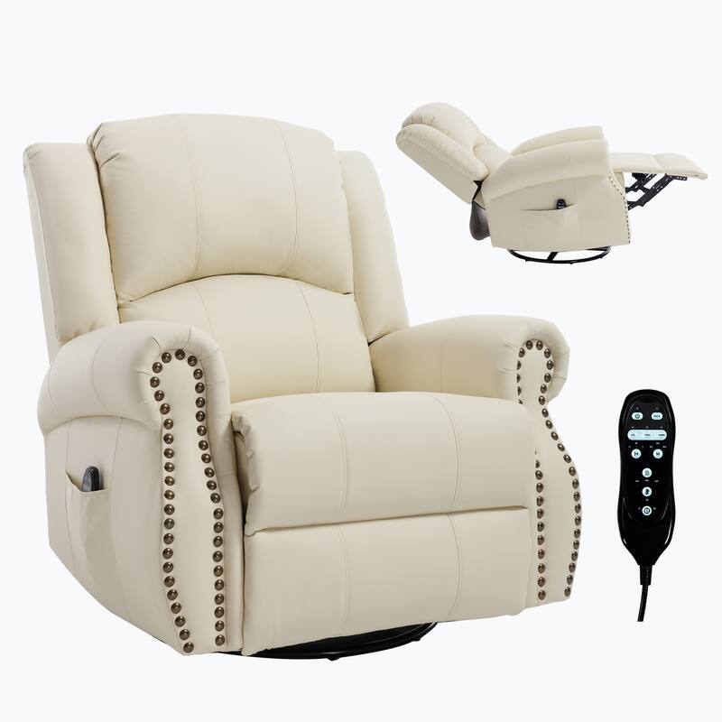 Manual Recliner Chair with Heat & Massage, Ergonomic Lounge Sofa Chair, Swivel Recliner Chair with Side Pocket