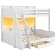 preview thumbnail 24 of 30, Wooden Bunk Bed Twin over Full Bunk Bed with 6 Up and Down Storage Shelves, LED, Charging Station, Stairs and Bottom Drawer