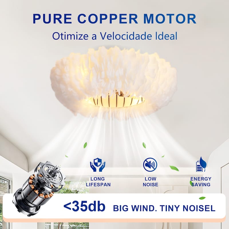 Cusp Barn 20'' Flush Mount Caged Ceiling Fans with Light and Remote, Feather 6 Speed DC Motor Reversible Ceiling Fan for Bedroom