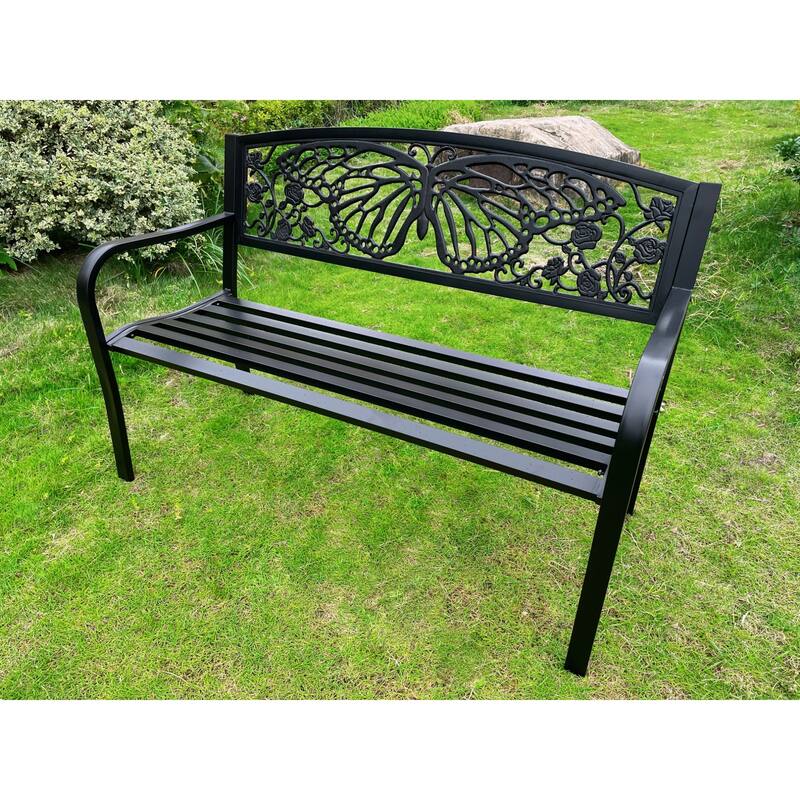 Butterfly Backrest Outdoor Garden Bench - 50" - Black
