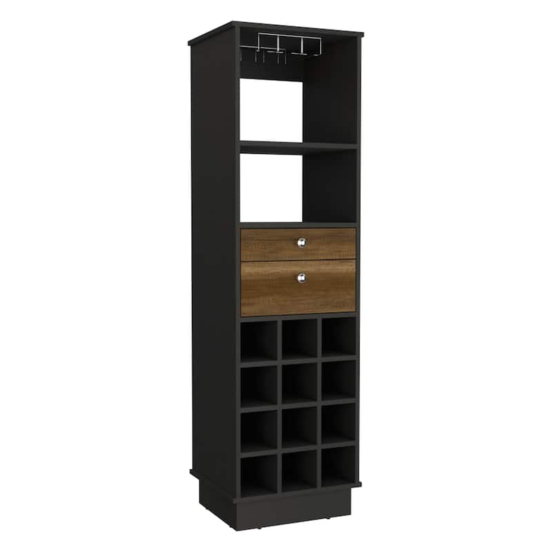 Classic Bar Cabinet, Two Drawers, Twelve Built-in Wine Rack-Black / Walnut - Multicolor