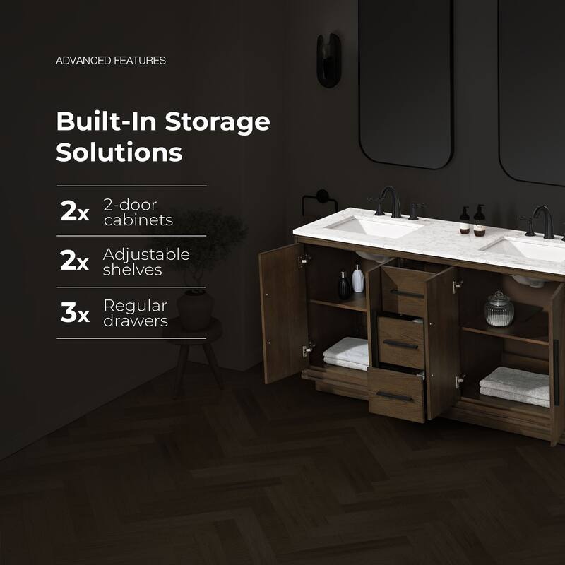 OVE Hale Aged Oak Bathroom Vanity with Engineered Marble Top