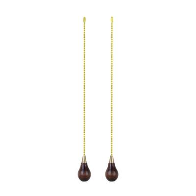 Aspen Creative 12" Walnut Finish Wooden Knob Pull Chain with Metal Top in Polished Brass, 2 Pack