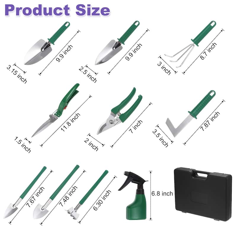 1 Set Garden Tool Set 10 Pieces Plastic Kit for Gardening Planting - Green