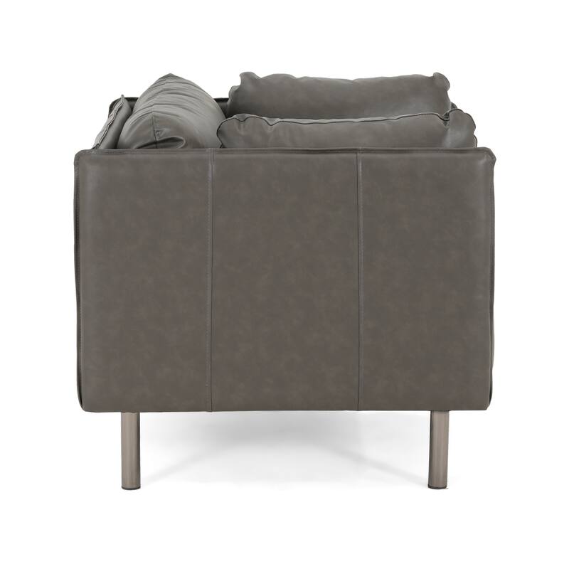 PU Leather Upholstered Lounge Chair, Accent Chair with Throw Pillow, Reading Chair with Solid Wood Frame & Steel Legs