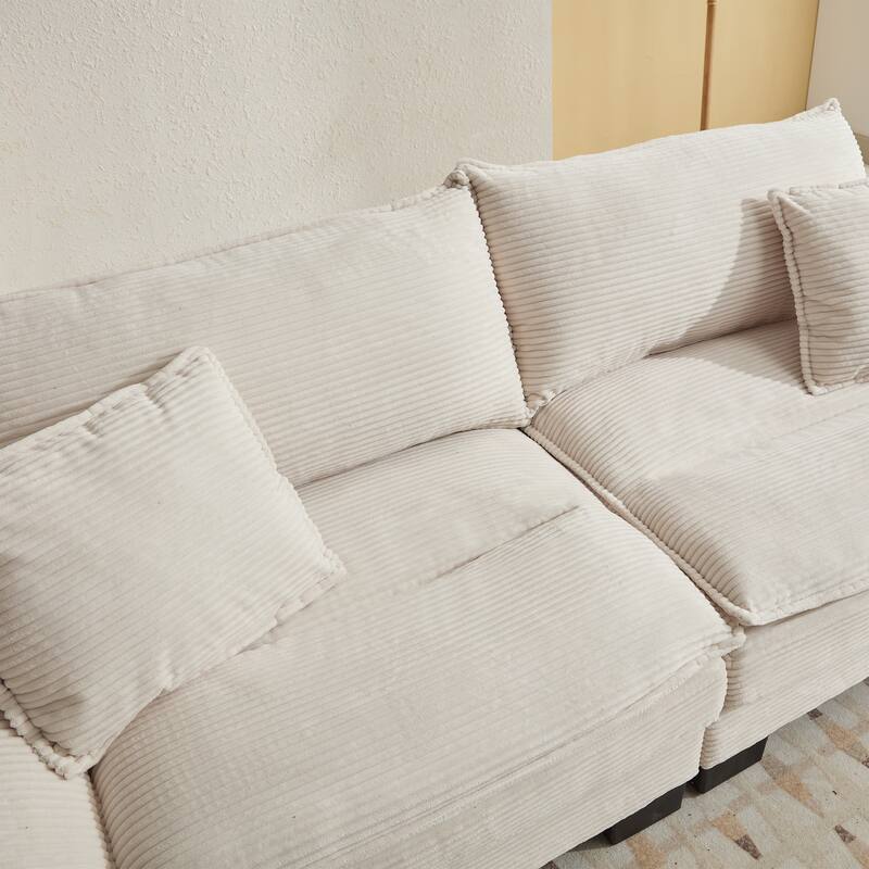 Corduroy Couch Loveseat Sofa with Pillows,Comfy Upholstered Deep Seat Sofa for Bedroom,Living Room,Office
