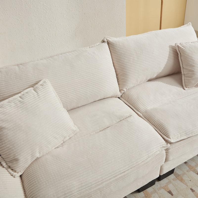 Corduroy Loveseat Couch with 2 Pillows, High-Density Foam Deep Seat Sofa, Upholstered Sofa with Double Layer Cushion