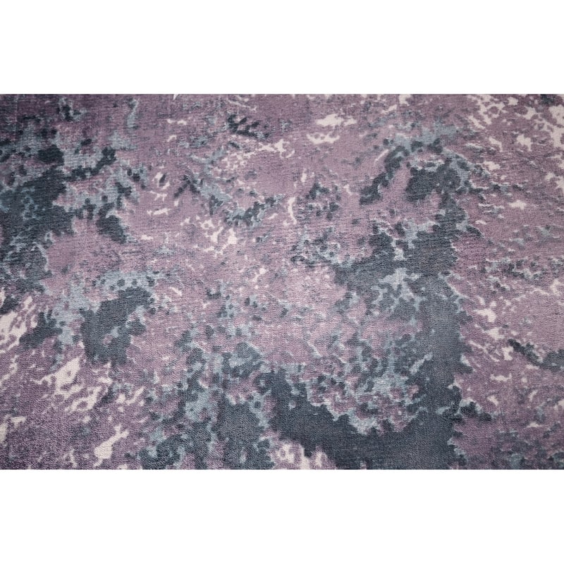 Contemporary Abstract Indian Area Rug Handmade Purple Wool Carpet - 5'10"x 8'9"